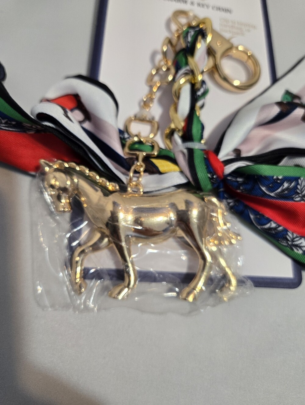 piper-k Gold Horse Bag Charm with Multi-Color Scarf Accent - Picture 3 of 6